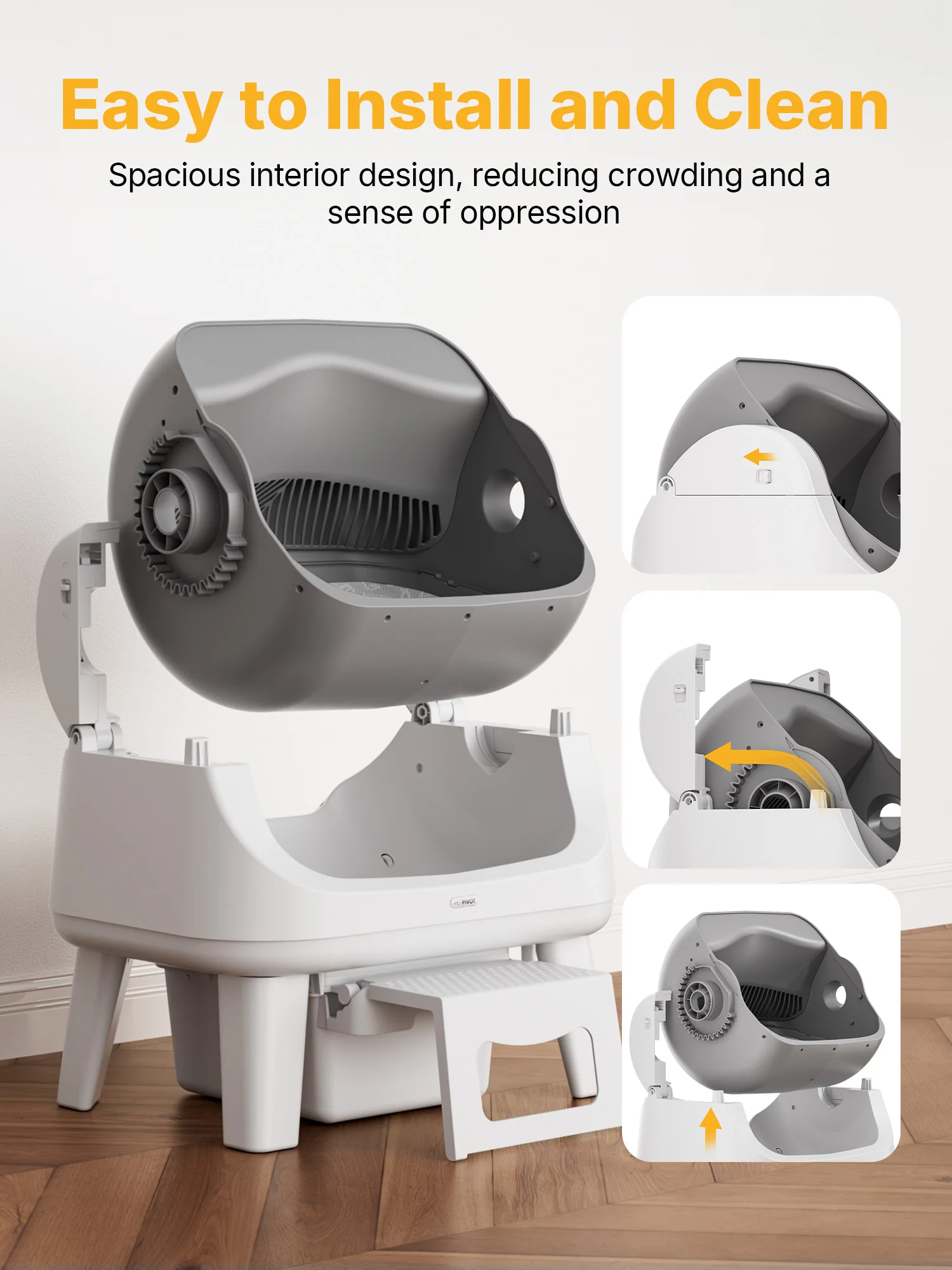 PetPivot cat litter box with automatic scooping mechanism